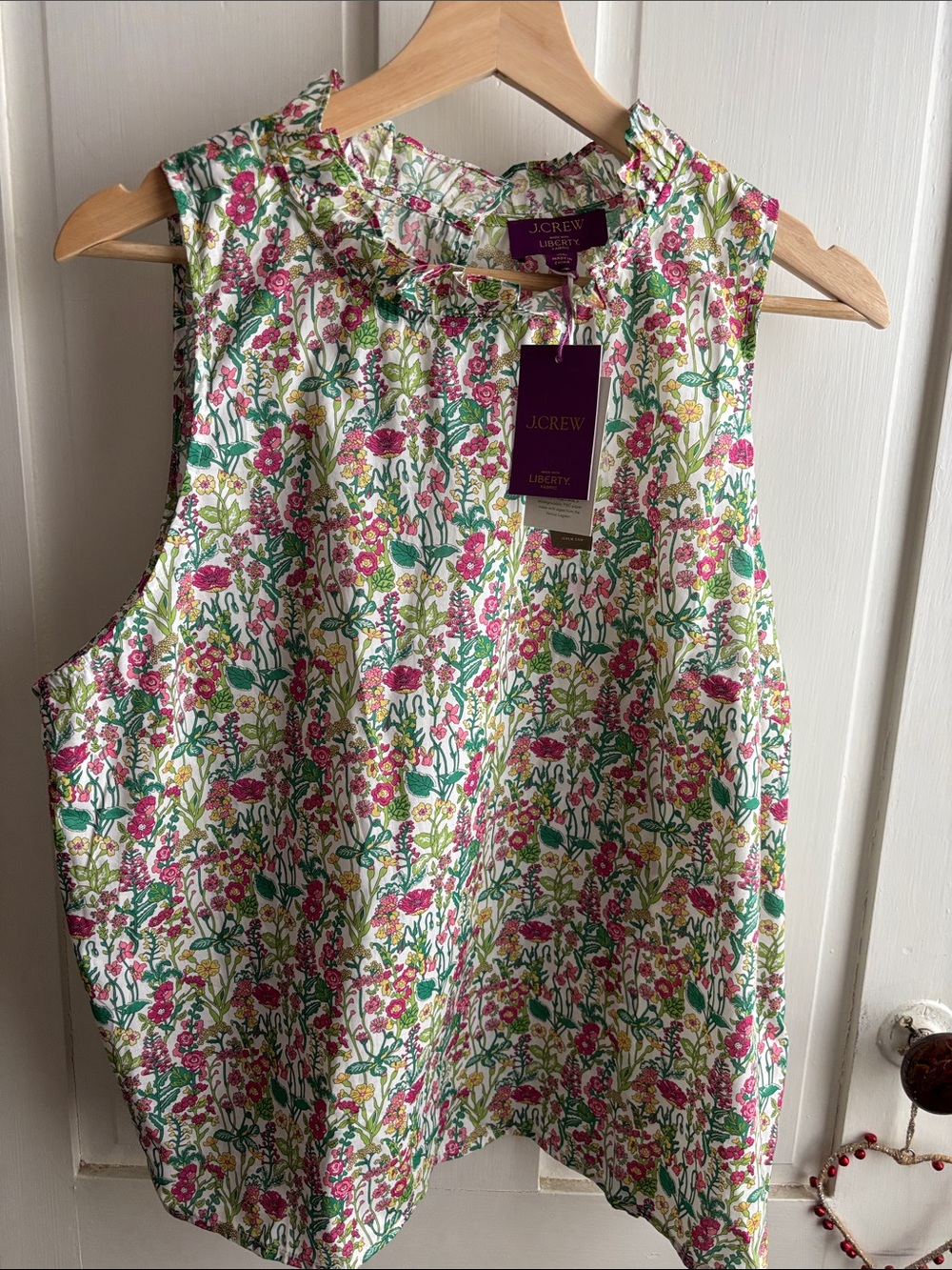 J. Crew-Liberty Pink & Green Floral Ruffle-Trim Sleeveless Camisole NWT